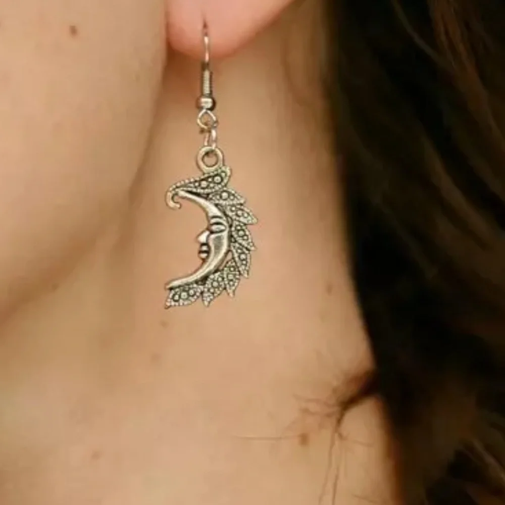 New Boho Sterling Silver Moon Goddess Handmade Dangle Earrings - Picture 11 of 11